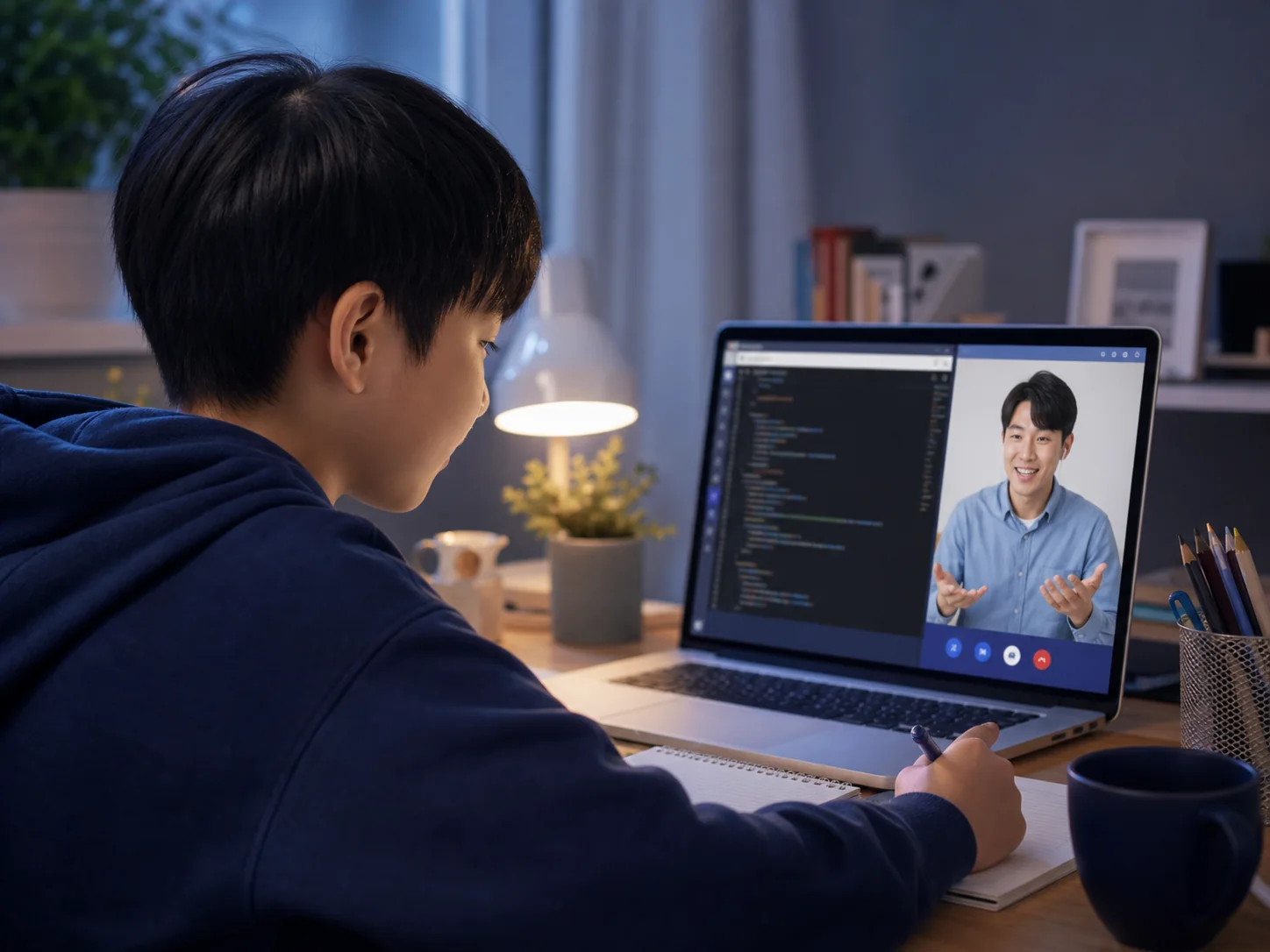 실시간 코딩 화상 수업 장면