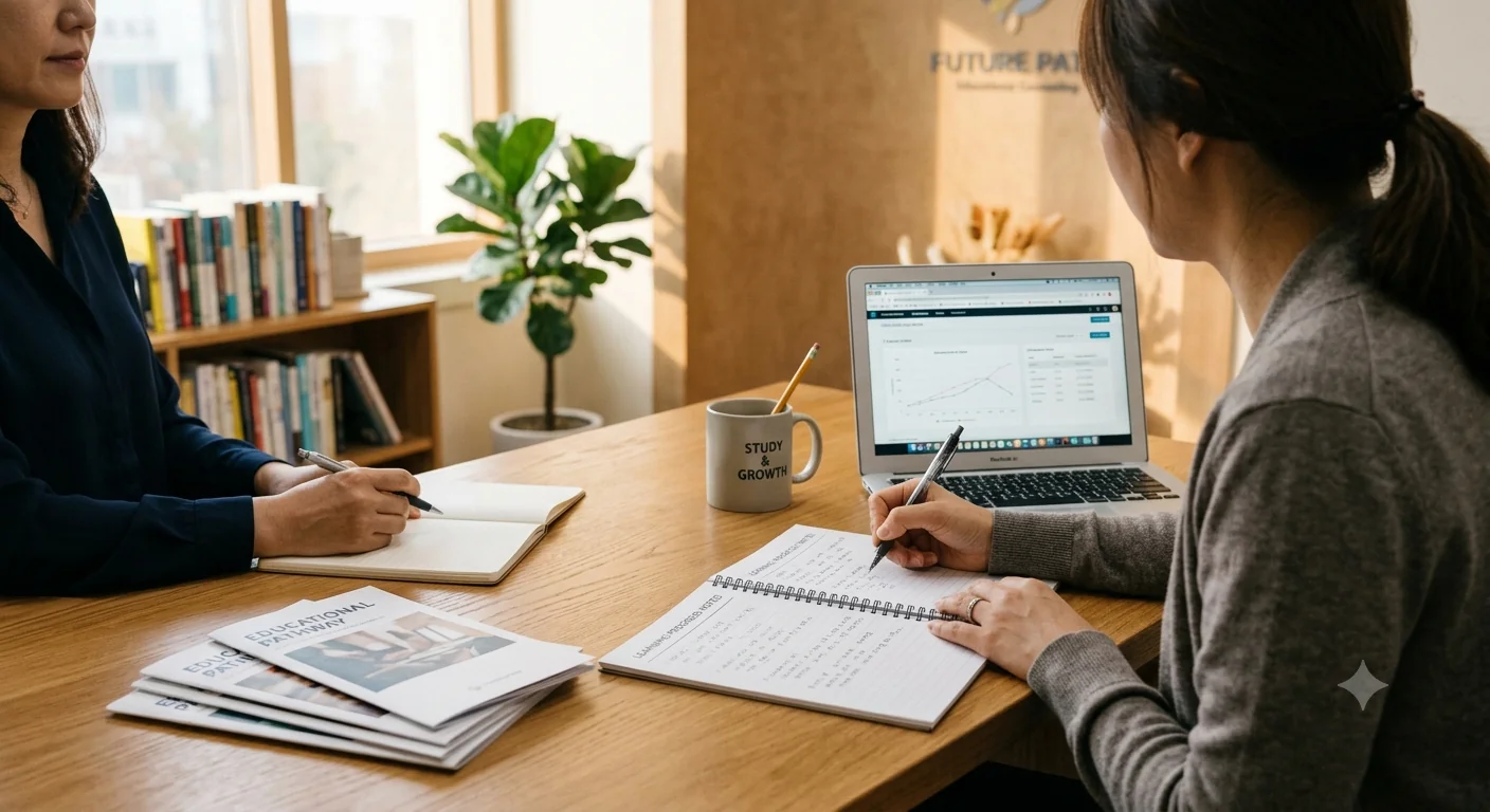 상당구 수학과외 상담을 위해 교재와 학습 노트를 확인하는 이미지